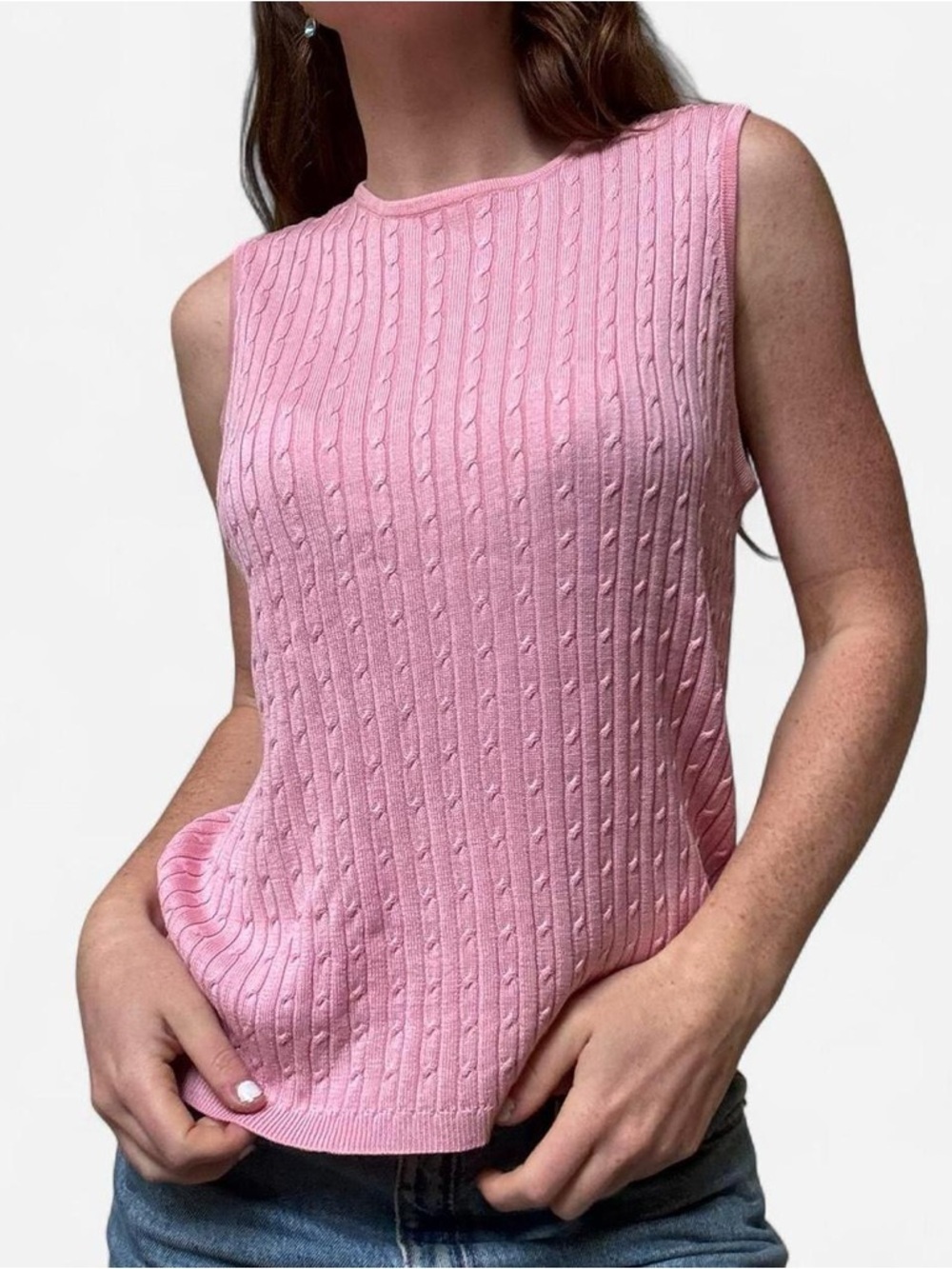 Kevo Vintage 100% silk pink cable knit sleeveless top